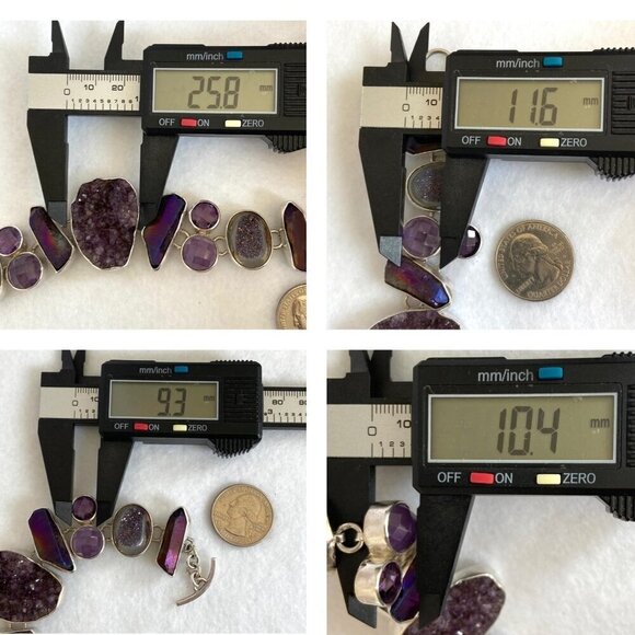 Chris Bales Sterling Silver 925 Heavy Amethyst Druzy Multi Gemstone Bracelet 61g - Picture 11 of 16
